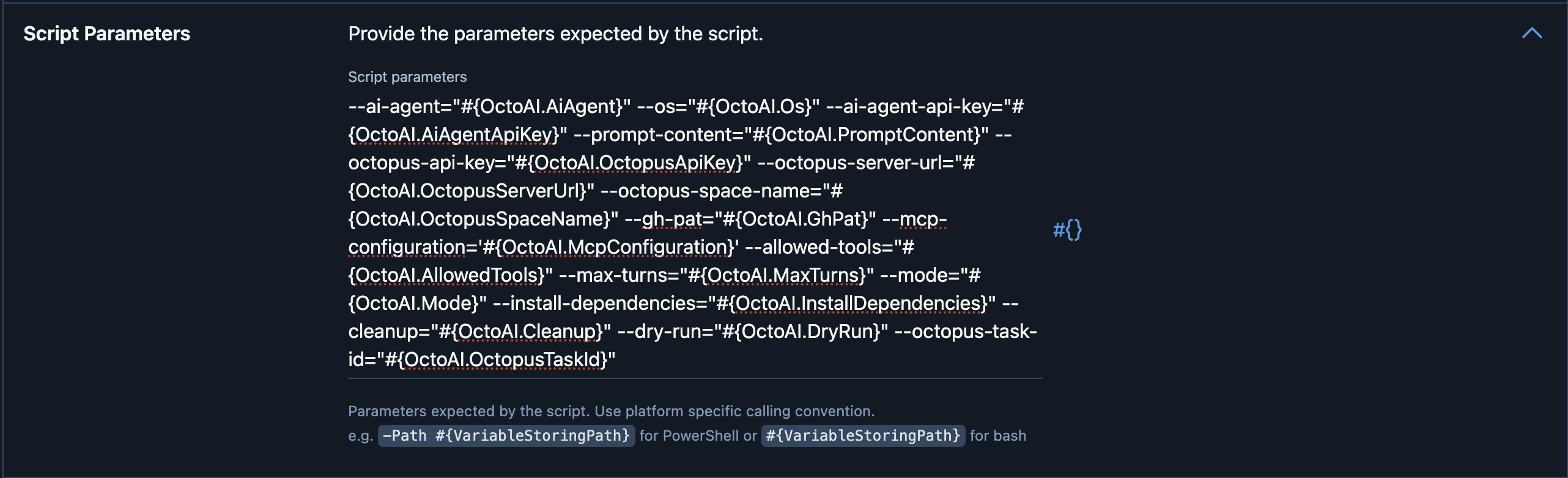 Set script parameters for the step template